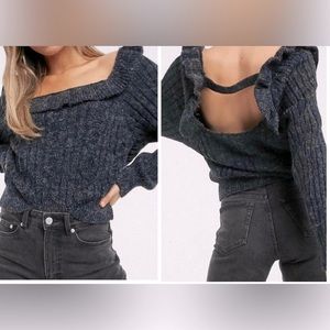 TOPSHOP Charcoal Gray Sweater With Back Opening - Size M/L -NEW
